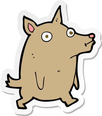 Bir insan tarafından çizilmiş komik küçük bir köpeğin çıkartması.