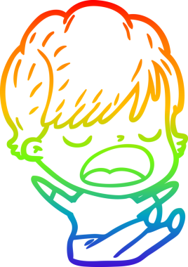 Gökkuşağı gradyan çizgi çizimi bir insan tarafından çizilmiş bir karikatür kadın