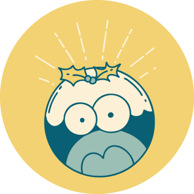 Dövme stili bir ikon bir insan tarafından çizilmiş Noel pudingini şok etti.