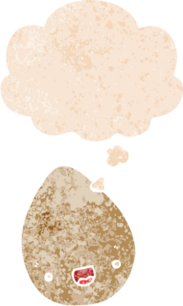 Düşünce baloncuklu çizgi film yumurtası grunge sıkıntılı retro tarzı bir insan tarafından çizilmiş.