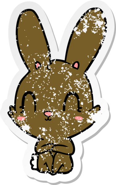 Bir insan tarafından çizilmiş şirin bir tavşanın sıkıntılı çıkartması.