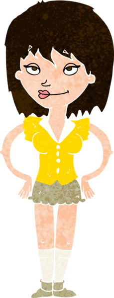 Bir insan tarafından çizilmiş kalçaları olan çizgi film kadını.