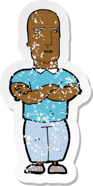 Bir insan tarafından çizilmiş kızgın, kel bir adamın çizdiği karikatürün gerilimli yapıştırması.