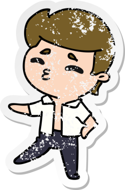 Kederli çıkartma çizimi Kawaii 1950, bir insan tarafından çizilmiş şirin çocuk.