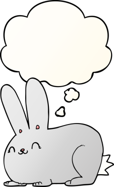 Düşünce baloncuklu çizgi film tavşanı bir insan tarafından çizilmiş.