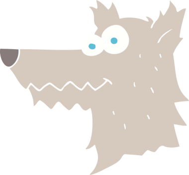 Bir insan tarafından çizilmiş kurt kafasının düz renk çizimi