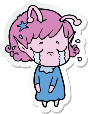 Bir insan tarafından çizilmiş ağlayan uzaylı bir kızın çıkartması.