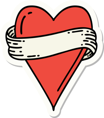 Bir insan tarafından çizilmiş geleneksel bir kalp ve bayrak stili dövme çıkartması.