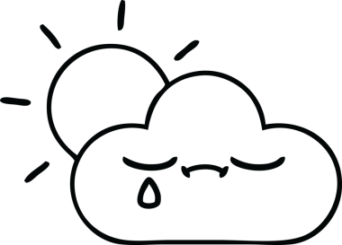 Bir insan tarafından çizilmiş fırtına bulutu ve güneş çizimleri.