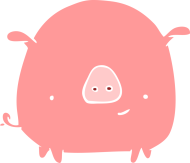 Bir insan tarafından çizilmiş düz renkli çizgi film domuzu.