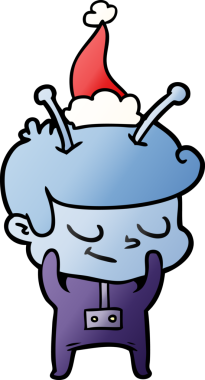 Utangaç el çizimi, bir insan tarafından çizilmiş Noel Baba şapkası giyen bir uzay adamı karikatürü.