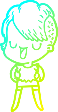 Hipster saç kesimi bir insan tarafından çizilmiş hoş bir çizgi film kızı çizimi.