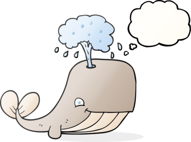 Serbest çizim düşünce baloncuğu bir insan tarafından çizilmiş su püskürten balina.