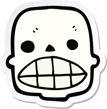 Bir insan tarafından çizilmiş bir karikatür kafatası çıkartması.