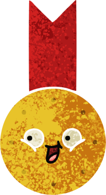 Bir insan tarafından çizilmiş altın madalyanın retro çizim tarzı karikatürü.