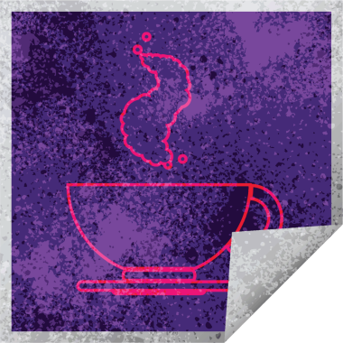 Bir insan tarafından çizilmiş sıcak kahve fincanı soyma etiketi.