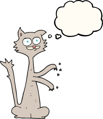 Bir insan tarafından çizilmiş serbest çizim baloncuklu çizgi film kedisi.