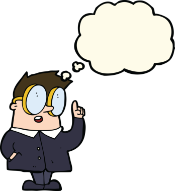 Bir insan tarafından çizilmiş düşünce baloncuğu olan çizgi film bilim adamı.