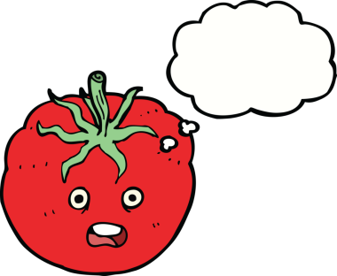 Bir insan tarafından çizilmiş düşünce baloncuklu domates.