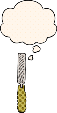 Bir insan tarafından çizilmiş çizgi roman tarzında düşünce baloncuğu olan çizgi film metal dosyası