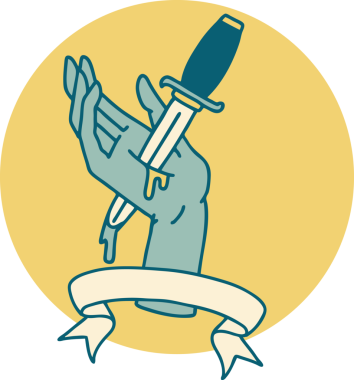 Bir insan tarafından çizilmiş eline hançer dövmesi simgesi