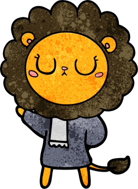 Bir insan tarafından çizilmiş çizgi film aslanı.