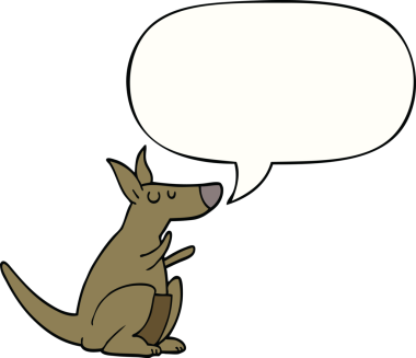 bir insan tarafından çizilmiş konuşma baloncuklu karikatür kangurusu