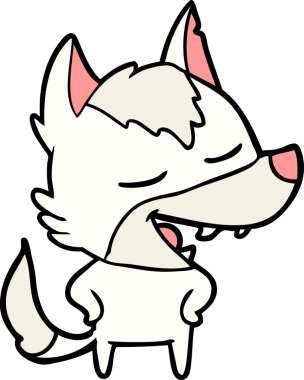 Bir insan tarafından çizilmiş gülen bir kurt.