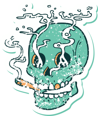 Bir insan tarafından çizilmiş bir kafatasının sembolik dövmeli görüntüsü.