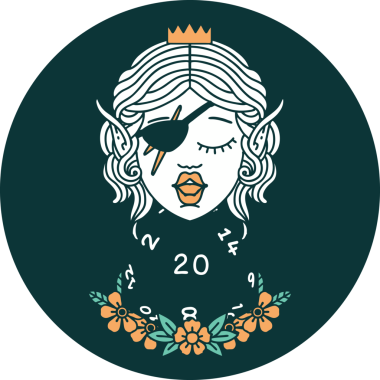 Bir insan tarafından çizilmiş doğal yirmi zarlı elf düzenbaz karakteri simgesi