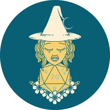 Retro Dövme Biçimi Bir insan tarafından çizilmiş 20 zarlı yarı ork sihirbazı