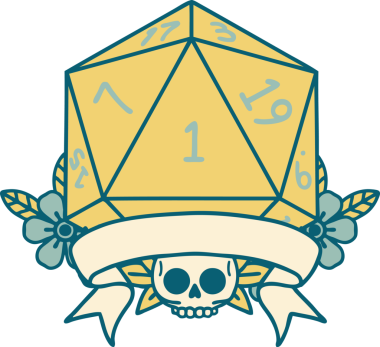 Retro Dövme Biçimi Doğal Bir d20 zar bir insan tarafından çizildi