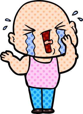 Bir insan tarafından çizilmiş ağlayan kel bir adam.