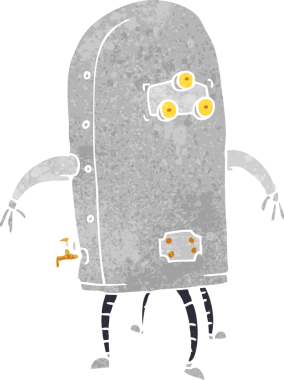 Bir insan tarafından çizilmiş komik robot.