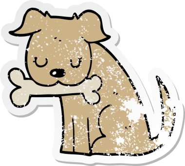 Bir insan tarafından çizilmiş bir karikatür köpeğinin sıkıntılı çıkartması.