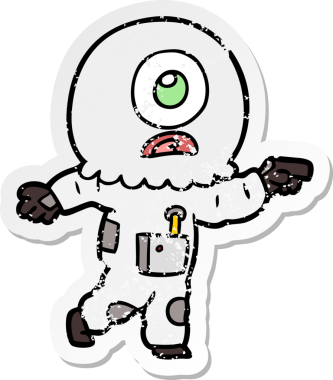 Bir insan tarafından çizilmiş sıkıntılı bir Tepegöz uzaylı uzay adamının çıkartması.