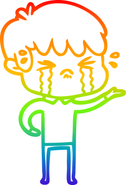 Gökkuşağı gradyan çizimi bir insan tarafından çizilmiş ağlayan bir çizgi çocuk çizimi