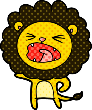 Bir insan tarafından çizilmiş çizgi film aslanı.