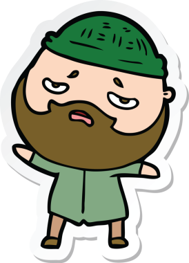 Bir insan tarafından çizilmiş sakallı endişeli bir karikatür çıkartması.