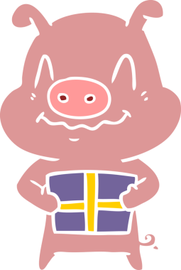 Bir insan tarafından çizilmiş, düz renkli çizgi film domuzu.