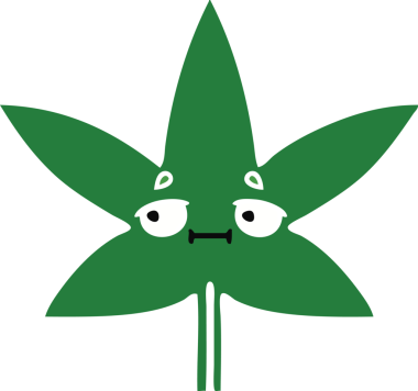 Bir insan tarafından çizilmiş marihuana yaprağının düz renkli retro karikatürü