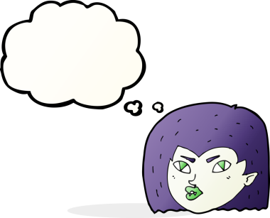 Bir insan tarafından çizilmiş düşünce baloncuklu vampir yüzü.