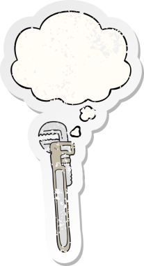Düşünce baloncuklu ayarlanabilir çizgi film anahtarı insan tarafından çizilmiş yıpranmış bir çıkartma gibi.