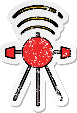 Bir insan tarafından çizilmiş şirin bir çizgi film uydusunun sıkıntılı çıkartması.