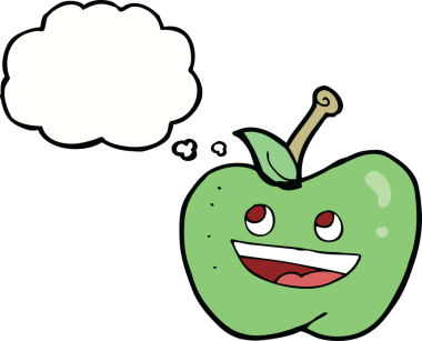 bir insan tarafından çizilmiş düşünce baloncuklu çizgi film elması