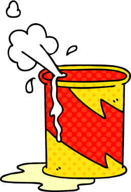 Bir insan tarafından çizilmiş çizgi roman tarzı patlayan yağ kutusu.