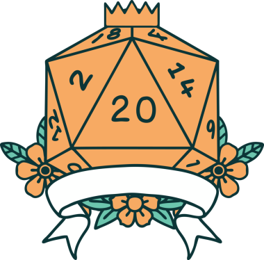 Retro Dövme Biçimi Doğal 20 kritik vuruş D20 zar bir insan tarafından çizildi