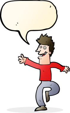 Bir insan tarafından çizilmiş konuşma balonlu mutlu adam çizgi filmi.