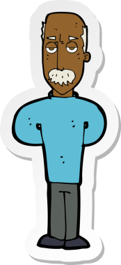 Çizgi film çıkartması. Bir insan tarafından çizilmiş kel bir adam.