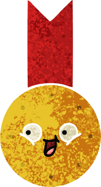 Bir insan tarafından çizilmiş altın madalyanın retro çizim tarzı karikatürü.